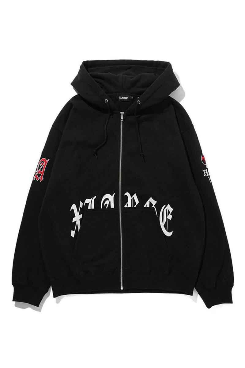 セール商品 30%OFF トップス XLARGE エクストララージ OLD ENGLISH LOGO ZIP HOODED SWEATSHIRT / ブラック 返品交換不可