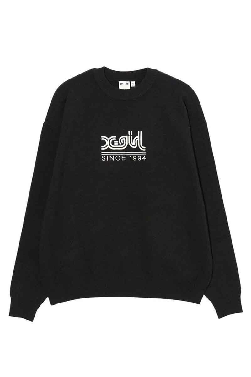 뾦 30%OFF ̵ ȥåץ X-girl å EMBROIDERED LOGO KNIT TOP / ֥å ʸԲ