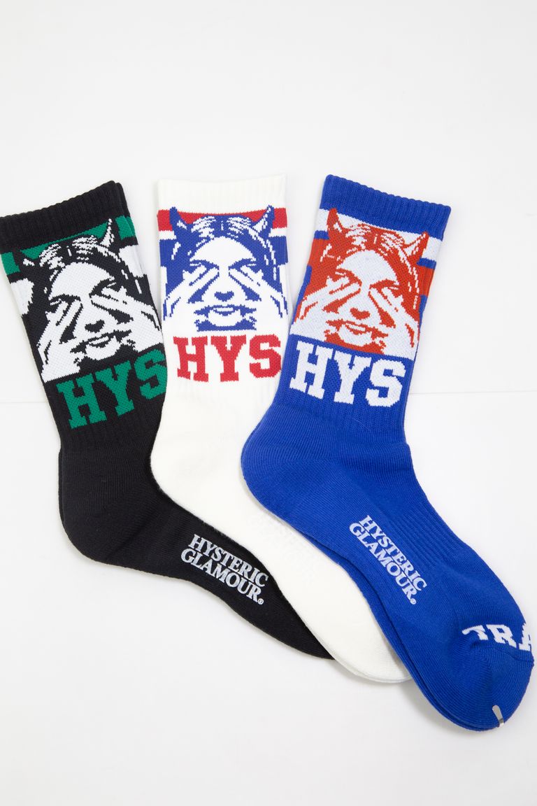 ファッション雑貨 HYSTERIC GLAMOUR ヒステリックグラマー SEE NO EVIL スポーツソックス 返品交換不可