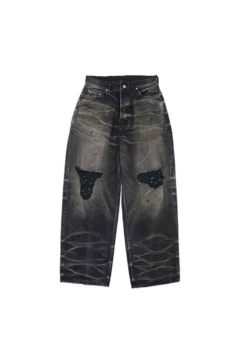 セール商品 40%OFF 送料無料 ボトムス mindseeker マインドシーカー Damaged Buggy Denim Jeans / ブラ..