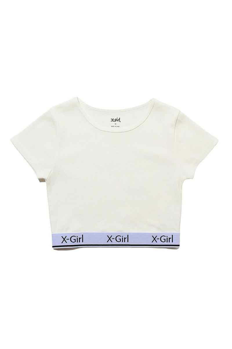  gbvX X-girl GbNXK[ LOGO AND STRIPE CROPPED S/S TOP / zCg