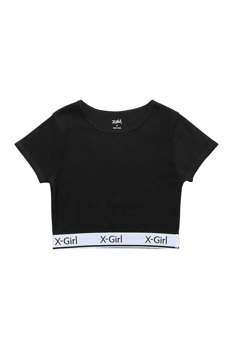  gbvX X-girl GbNXK[ LOGO AND STRIPE CROPPED S/S TOP / ubN