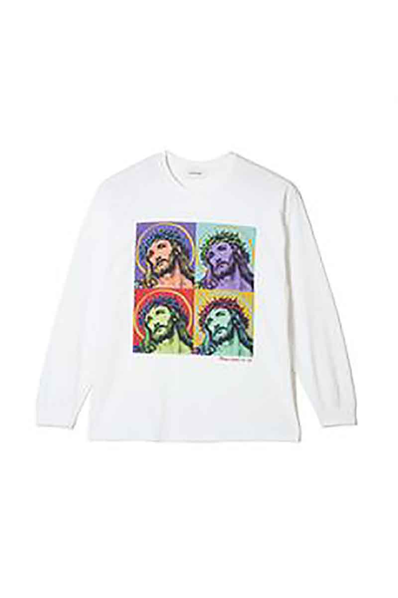 セール商品 30%OFF 送料無料 トップス MAYO メイヨー JESUS Christ PRINT Long Sleeve Tee / ホワイト 返品交換不可