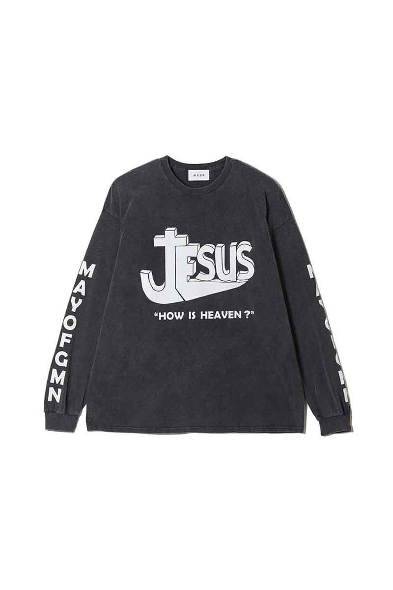 セール商品 30%OFF 送料無料 トップス MAYO メイヨー JESUS PRINT Long Sleeve Tee / ブラック 返品交換不可