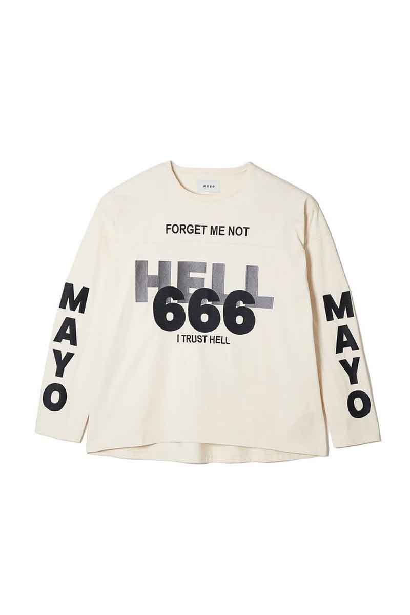 セール商品 30%OFF 送料無料 トップス MAYO メイヨー MAYO HELL & HEAVEN Embroidery Football Long Sleeve Tee / オフホワイト 返品交換不可