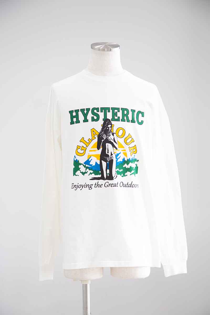 送料無料 トップス HYSTERIC GLAMOUR ヒステリックグラマー GREAT OUTDOOR Tシャツ / ホワイト 返品交換不可