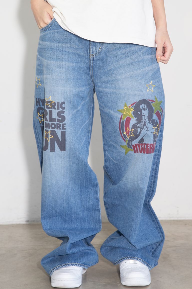 送料無料 ボトムス HYSTERIC GLAMOUR ヒステリックグラマーWOMAN BANANA ワイドデニムパンツ / ライトイン