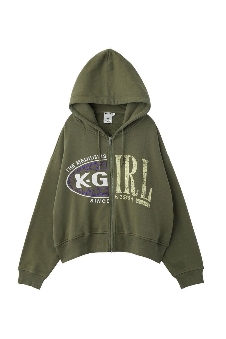 セール商品30%OFF 送料無料トップス X-girl エックスガール PANELED GRAPHIC ZIP UP SWEAT HOODIE / オリーブ