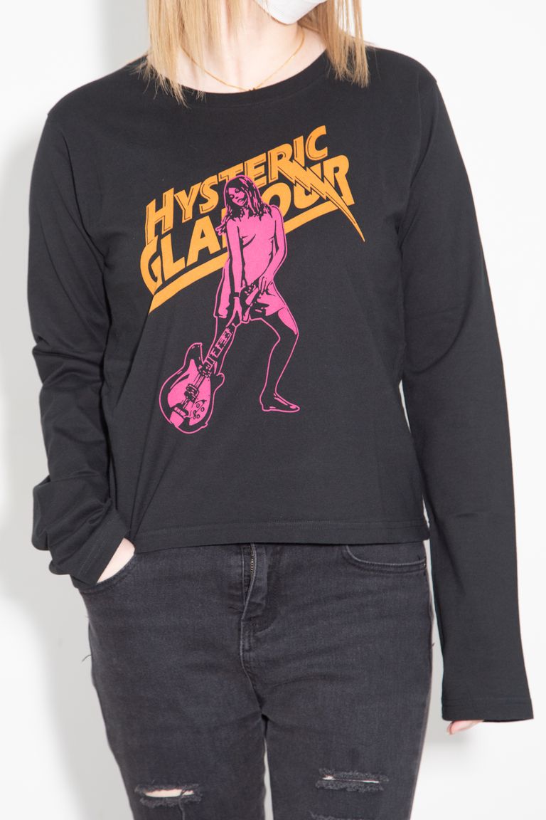 送料無料 トップス HYSTERIC GLAMOUR ヒステリックグラマー HYSTERIC LIGHTNING ショート丈Tシャツ / ブラック　返品交換不可