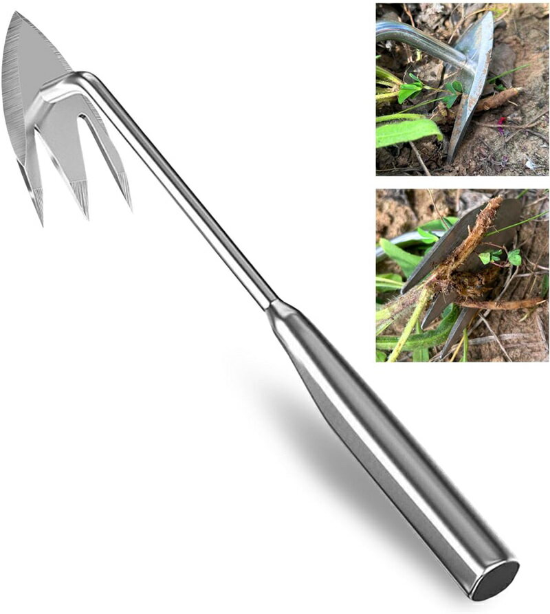 草取り道具 雑草ブラシ 雑草取り器具 全長340mm 草取り 草刈り ステンレス製 片手鍬 草取りグッズ 根こそぎ 便利 コンパクト耕作鍬 除草工具 園芸用のサムネイル