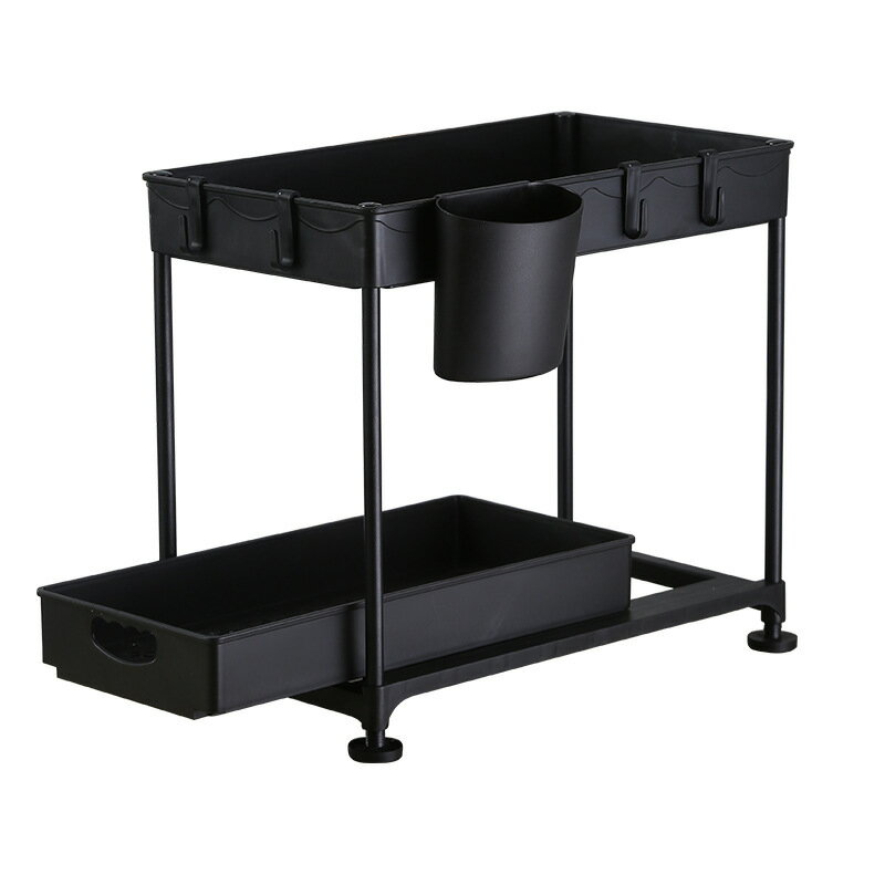 シンク下収納 スライド式収納ラック 2段 引き出し式 キッチン収納 洗面台下 調味料入れ 隙間収納 組立簡単 省スペース