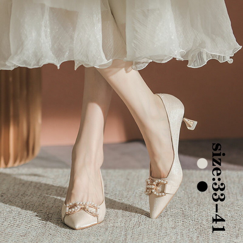 ハイヒール レディースシューズ 春夏 ポインテッドトゥ とんがりトウ 美脚 ドレスシューズ 靴 パール付..