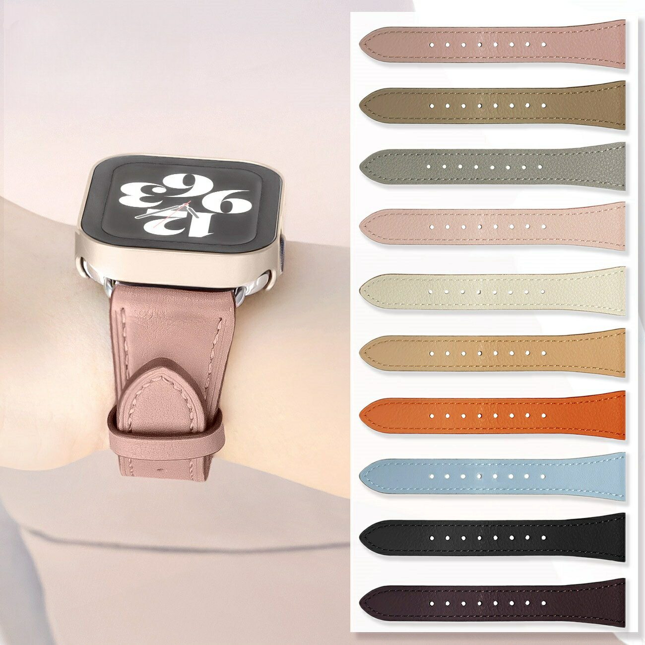 アップルウォッチ バンド レザー くすみカラー イタリアンレザー スリム 本革 レザー 替え ベルト 40mm 41mm 44mm 45mm 49mm レディース apple watch series 9 8 7 SE 6 5 4 3 2 1 細い 華奢 おしゃれ
