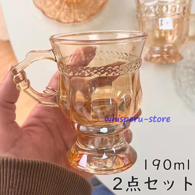 【楽天ス一パ一セ一ル】マグカップ ガラスカップ 2点セット スプーン付き 耐熱ガラス カップ コップ グラス おしゃれ アンティーク調 北欧風 南国風 耐冷 1...