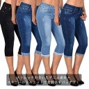 デニム スキニーパンツ ストレッチ ハーフパンツ スキニーデニム 細身 スリム デニムパンツ 7分丈 ダメージ レディース 夏 薄手 ジーンズ ストレッチデニム クロップドパンツ 脚長 美脚 カジュアル ブラック 黒 ブルー ネイビー 大きいサイズ