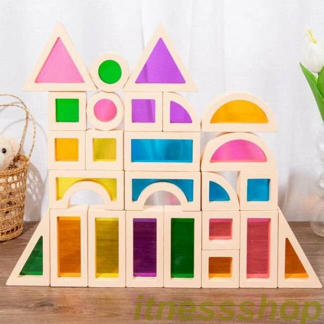カラフル 積み木 アクリルシート おもちゃ 撮影道具 レインボー 建築玩具 直方体 正三角形 直角三角形 ..