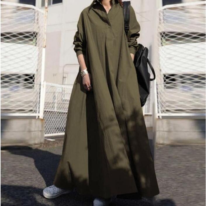 シャツワンピース ワンピース 秋 春 夏 レディース ロングワンピース 長袖 ロング丈 マキシ丈 体型カバー 無地 ゆったり 着痩せ 30代 40代 50代