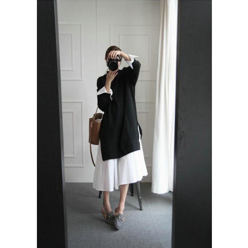 【楽天スーパーセール】ドッキングワンピース 冬 スウェットワンピース 秋冬 ワンピース ロング 大きいサイズ ゆったり ロングワンピース レディース 切り替え 異素材 秋 長袖