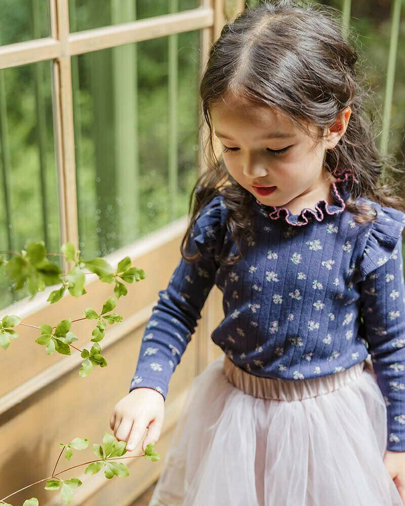 カットソー フリル 花柄 トップス 長袖 ロングTシャツ ロンT 子供服 女の子 キッズ...
