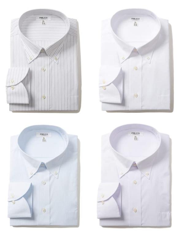 [PIMLICO] [サカゼン] 大きいサイズ 4枚セット 形態安定 3L 4L 5L 6Lワイシャツ レギュラーカラー ゆったり ビジネスシャツ Yシャツ長袖 メンズ 3L-6L 全6色 ピムリコ