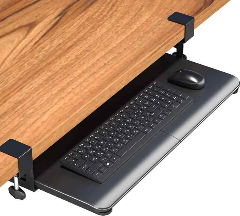 1homefurnit キーボードトレイ デスク 後付け 引き出し 人間工学設計 キーボードスライダー クランプ式 フルーキーボード マウス収納可能 テーブル拡張 取付簡単 幅650mm奥300mm オフィス/ホーム/