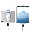 iPadと携帯電話の三脚マウントアダプター ボールヘッド付き 三脚用iPadホルダー 360度回転可能なタブレットクランプマウントは iPad Pro 12.9 iPad Air Mini 3 4 Galaxy Tab Surface Pro 8 セルフ