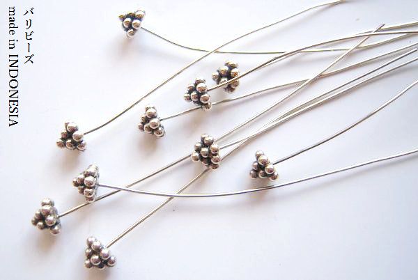 樂天商城 - 10/9再販【sv925製飾り付きピン／sv-2107h】2本　シルバー925製バリビーズパーツ／バリ島から直輸入手芸用金具★バリ島銀細工のチュルクから直輸入 【sv-2107h】