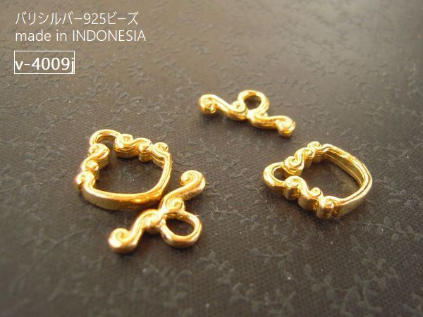 【24kマンテル留具／v-4009】1セット　24金貼りヴェルメイユ加工バリビーズパーツ／バリ島から直輸入手..