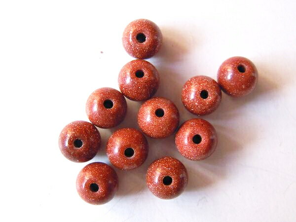 【人造石】ゴールドストーン6mm丸玉／5ヶ 【メール便可/230円】