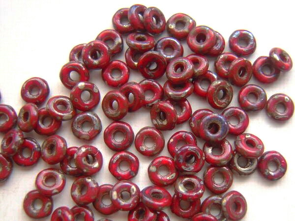 【オービーズ/o-beads】オパークレッドピカソ:直径3.8×1ミリ/2.5g(約70〜75ヶ) 【メール便可/230円】crm