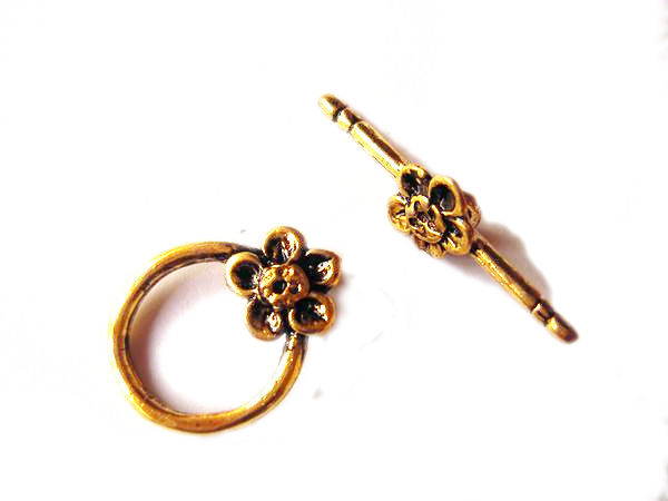 【ピューター(合金)パーツ】花マンテル留具(金古色)/1セット