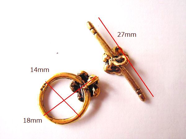 【ピューター(合金)パーツ】花マンテル留具(金古色)/1セット