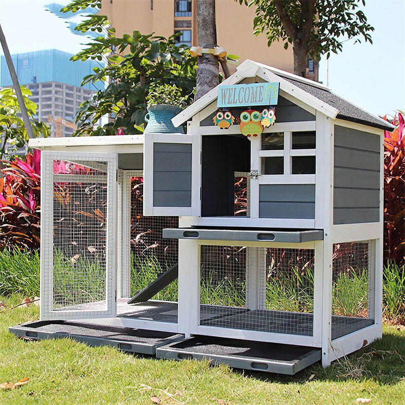 木製鶏小屋 大型鶏舎 家禽ケージ 犬用ケージ キャットケージ うさぎ ケージ うさぎ ケージ 大きい 2段 犬用クレート 長さ124X幅63X高さ101CM 雨・日よけ 鶏用ケージ 家庭用