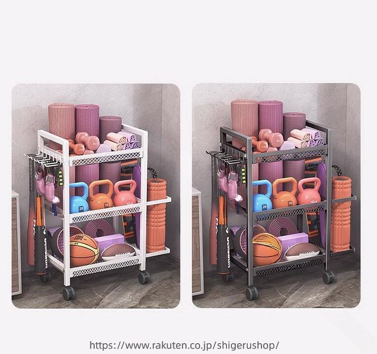 tenShopの収納 ラック 3段 ホームジム 用 トレーニング 機器 収納 オーガナイザー 多機能 省スペース 設計 耐久性 抜群 エクササイズ 機器 ウエイト ラック ダンベル ラック トロリー カート｜アングル2