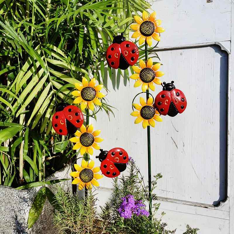 デコレーション ディスプレイ テントウムシ サンフラワー ひまわり アイアン製 ガーデンピック ガーデ..