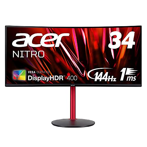 Acer ゲーミングモニター Nitro XZ342CUPbmiiphx 34インチ湾曲 VA 非光沢 UWQHD 1500R 144Hz(Displayport) 100Hz(HDMI)1ms(VRB)Adaptive-Sync VESA DisplayHDR 400 高視野角178* HDMI 2.0 スピーカー搭載 VESAマウント対応 高さ調整 チルト スイベル