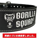 色：ブラック サイズ：S GORILLA SQUAD(ゴリラスクワッド) パワーベルト ダブルピン パワーリフティングベルト レザーベルト 刺繍ロゴ 本革 トレーニングベルト 2