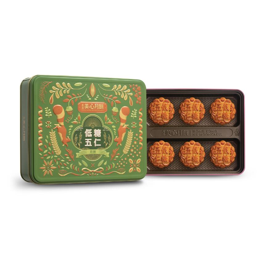 【香港美心】低糖 五仁月餅 低糖ミックスナッツ⽉餅 6個⼊ (80g×6) 中秋節 ギフト mooncake 高級 お菓子 詰め合わせ スイーツ 点心 プレゼント 贈り物 お土産 伴手礼