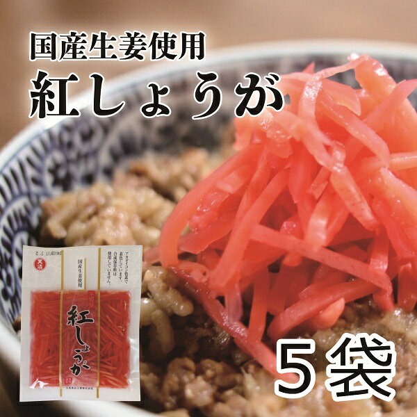 国産生姜使用　千切り　紅しょうが　牛丼、ラーメンに　合成保存料　合成着色料不使用　使いやすい　小分けサイズ 45gx5袋セット