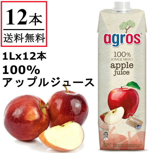 アップルジュース 1000ml×12本 果汁100％ ギリシャ産 無添加 りんご ジュース 紙パック 業務用 まとめ買い 濃縮還元 1L 【送料無料】