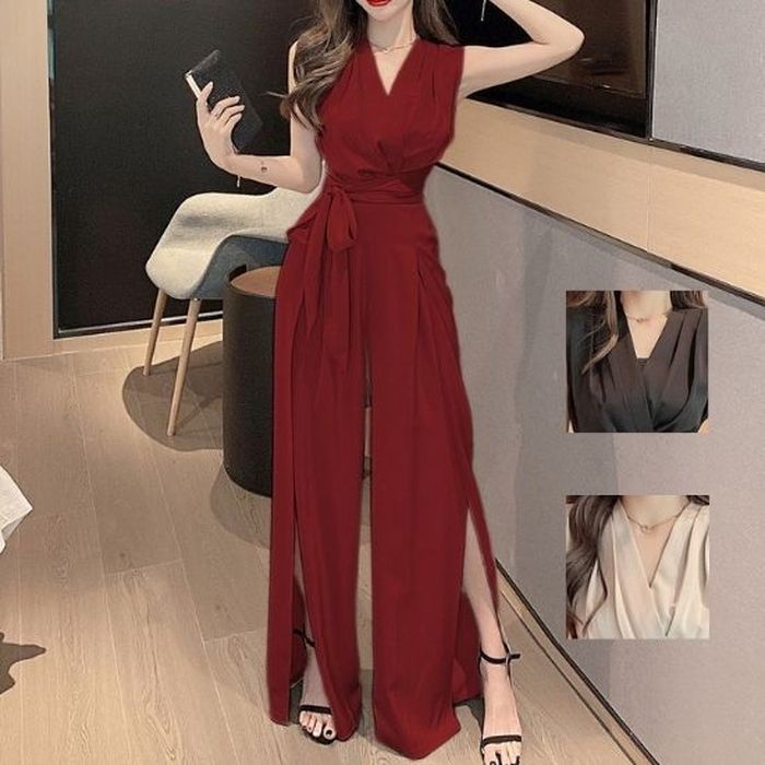 パーティードレス かっこいい パンツドレス 韓国 赤 ドレス 30代 個性的 おしゃれ 安い スリット 20代 ノースリーブ 即納 黒 細 見え セクシー お呼...