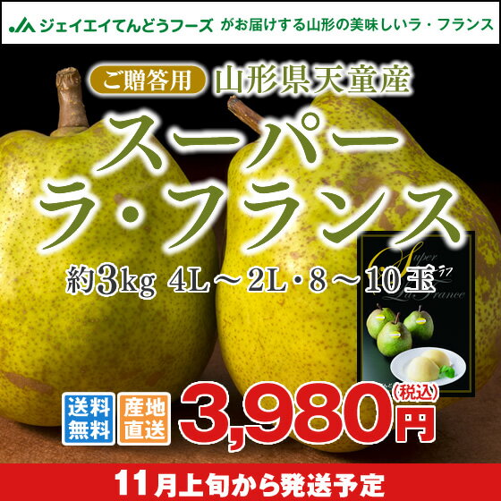 ギフト 送料無料 山形県天童市 洋梨 スーパーラフランス約3kg(2L・8〜10玉入り) のし対応 お年賀※一部地域は別途送料追加 n13のサムネイル