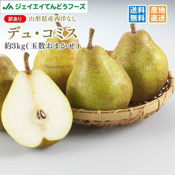 訳あり 西洋梨 山形県産デュ・コミス約3kg(玉数おまかせ) 送料無料※一部地域は別途送料追加