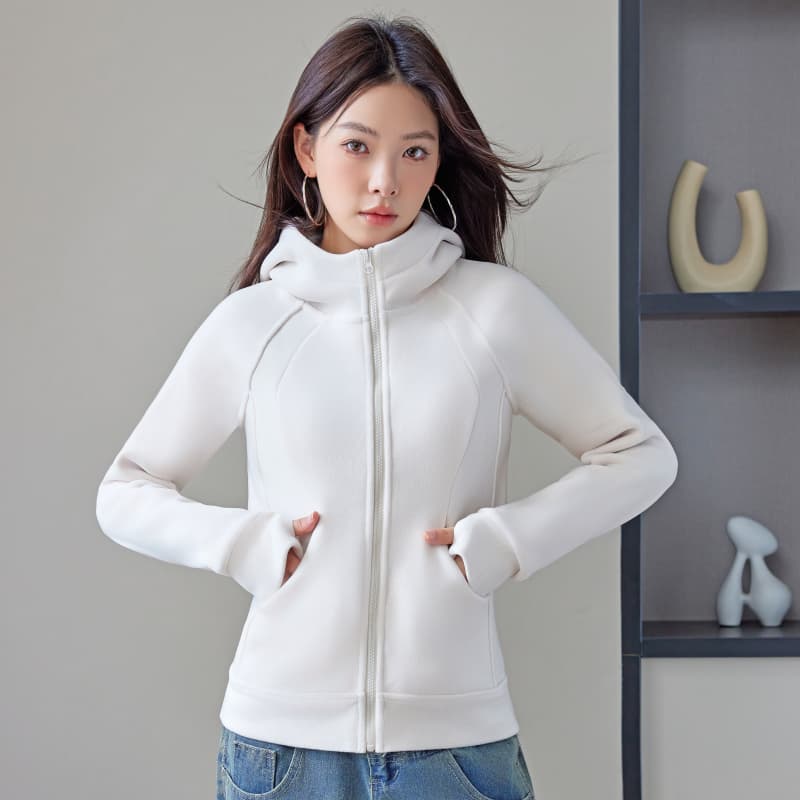 Rakuten - [inotenka] パーカー レディース スリムフィット トップス スウェット 厚手 スポーツウェア フルジップ 無地 防寒 暖かい 長袖 カジュアル 親指穴付 トレーニング アウトドア 通勤 通学 秋 冬 春