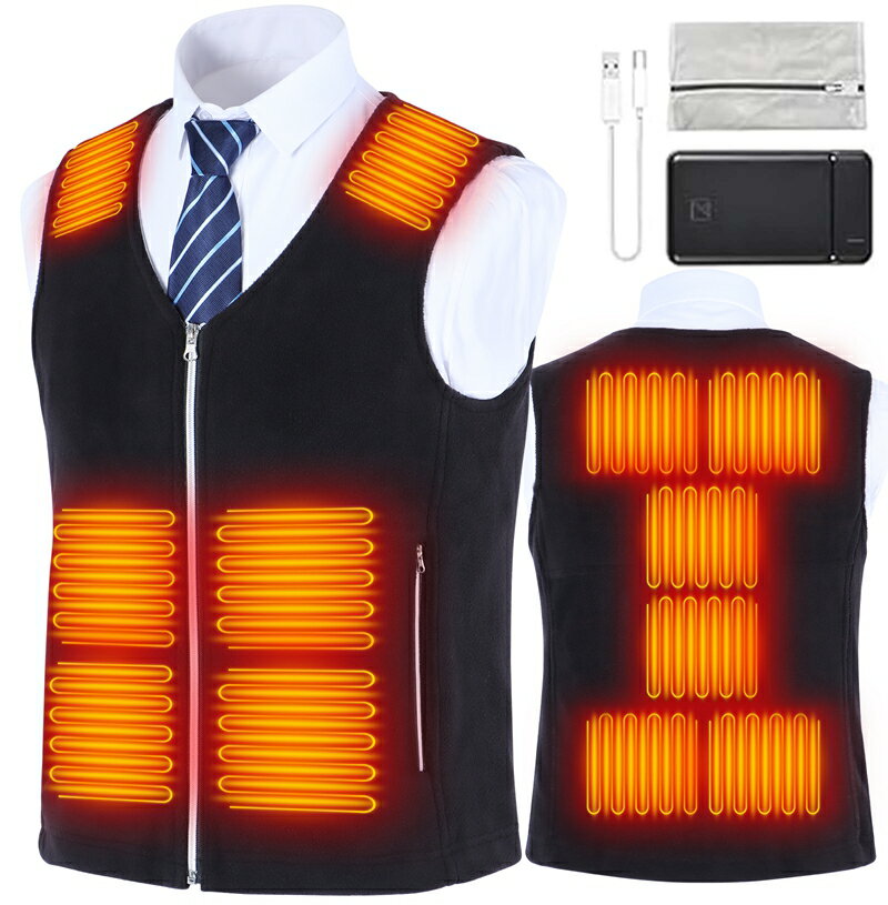 [PandaRio] 電熱ベスト ヒーターべスト 12つヒーター メンズ 大きいサイズ 暖房ウェア USB給電 3段階温度調整 前後独立温度調整 速暖 電熱インナー 保温 軽量 Vネック 丸洗い可能 レディース