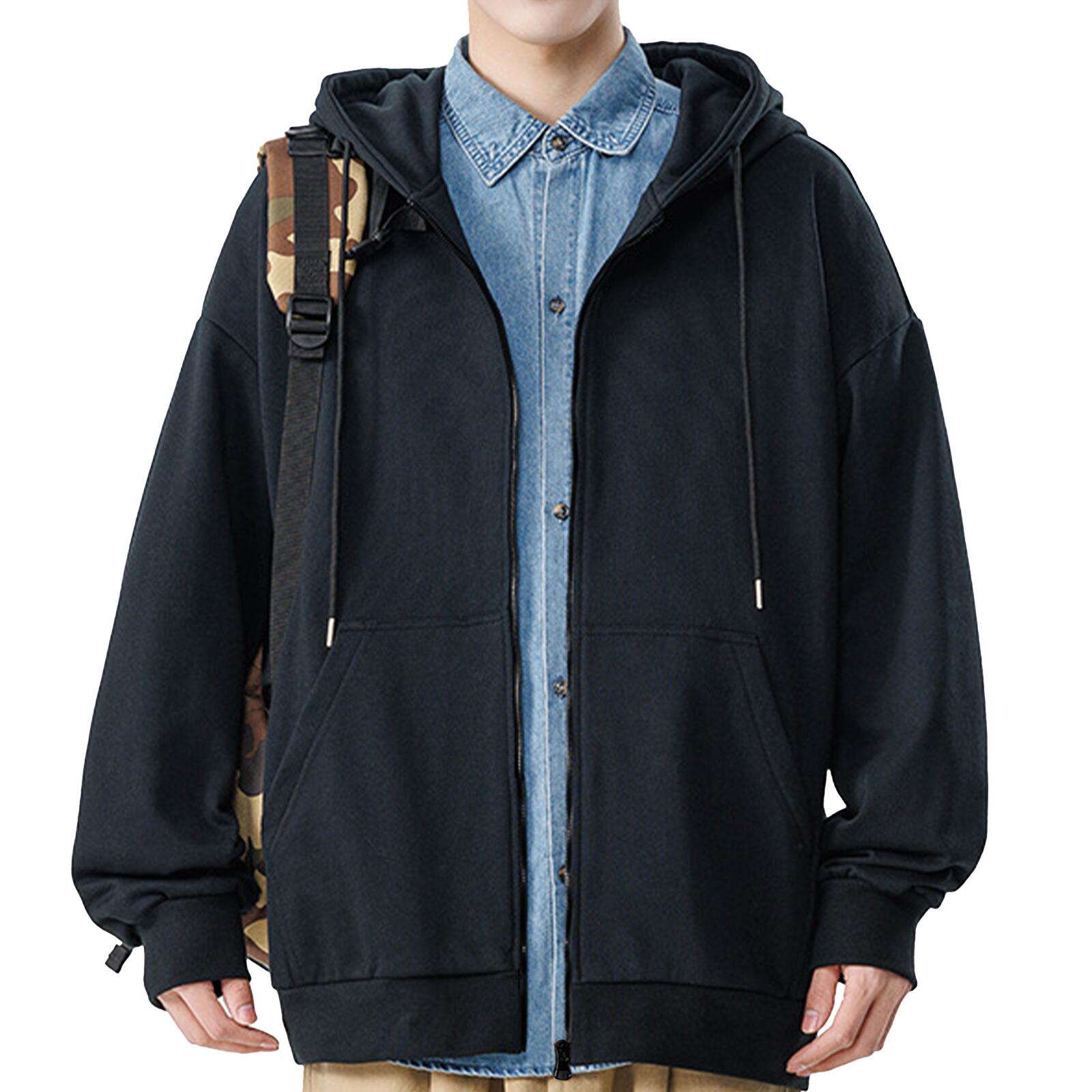 Rakuten - [Kayiyasu] パーカー メンズ ジップパーカー 吸汗速乾 大きいサイズ 春秋服 厚手 無地 ゆったり フード付き ジップアップ 長袖 トップス アウタ スウェット 通勤通学 カジュアル 複数色選び 快適 秋冬