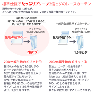 選べる2倍ヒダミラーレースカーテン 防炎加工 昼間外から見えにくいUVカットミラーカーテン 巾(幅)100cm×高さ(丈)88・103・108・118cm 2枚組(入)kl50【受注生産A】