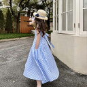 子供ドレス ワンピース 子供服 女の子 ブルー キャミソールワンピー チェック柄 ゆったり 春 秋 キッズワンピース 入園式 入学式 卒業式 子ども服 ノースリーブ キッズ服 かわいい フォーマル 卒園式 発表会 子ども服 送料無料 120 130 140 150 160 165