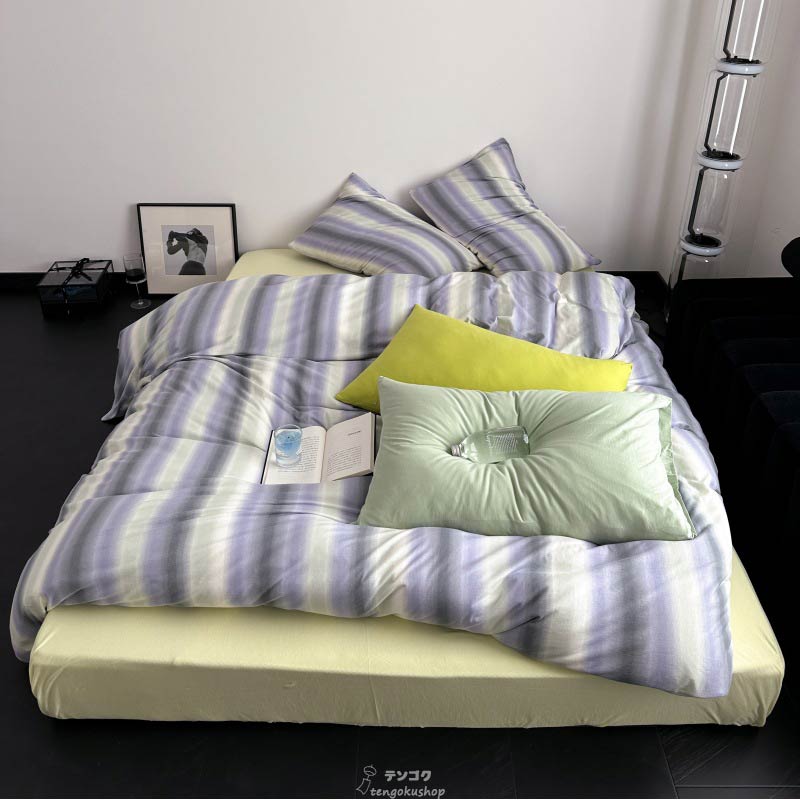 掛けカバーセット ストライプ柄 布団カバーセット 3点セット 寝具カバーセット 4点セット 敷きカバー ..