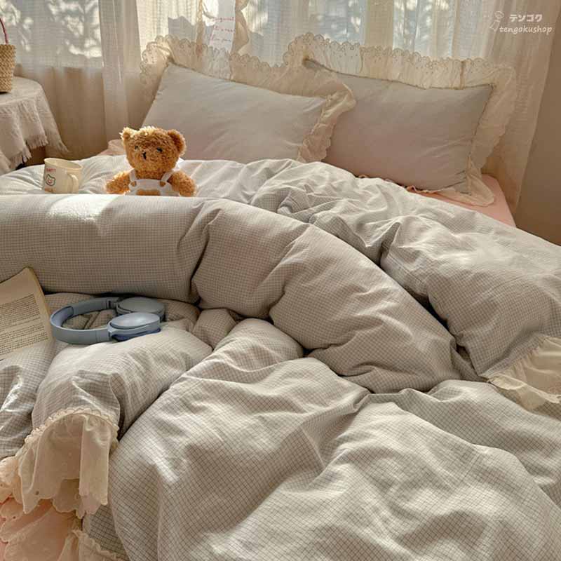 布団カバーセット チェック柄 寝具カバーセット 3点セット 4点セット シングル セミダブル ダブル クイーン キング 綿100% 3点セット 4点セット 敷きカバー 寝具カバー 掛け布団カバー チェック ベッド用品 北欧 寝室 新生活 ボックスシーツ フラットシーツ 送料無料
